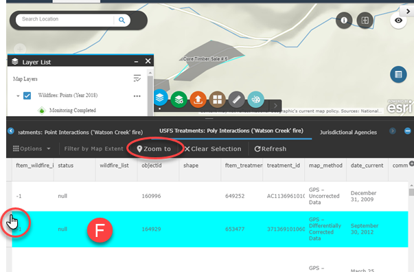 select a record and click 'zoom to' to zoom to it on the map.