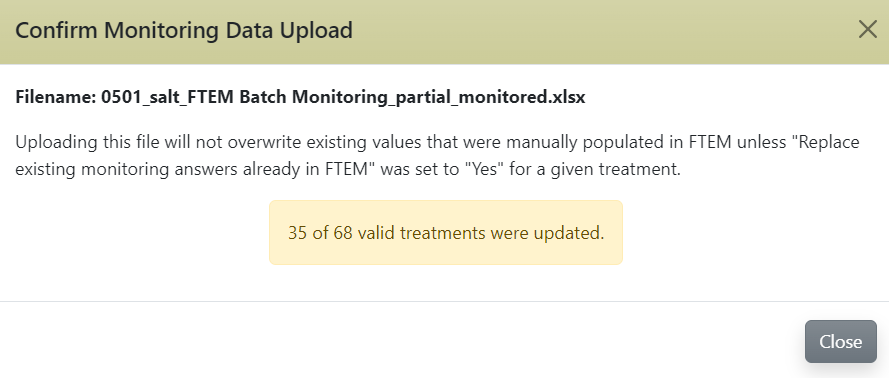 x of y valid treatments were updated
