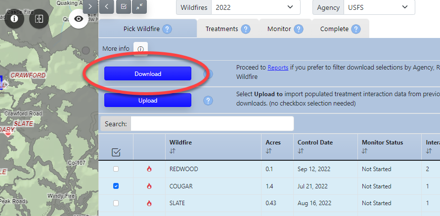 The Download button is visible under the wildfire tab.