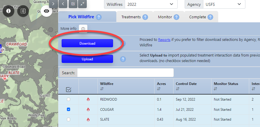 The Download button is visible under the wildfire tab.