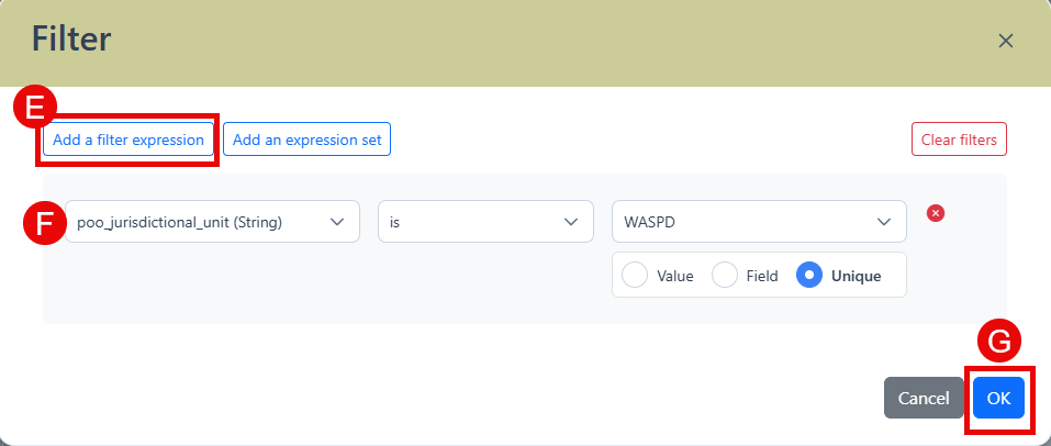 Use the filter to create expressions to query the attribute table.