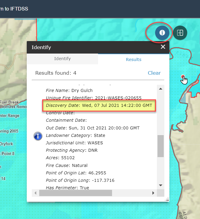 identify tool displaying fire information
