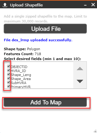choose your fileds and click add to map