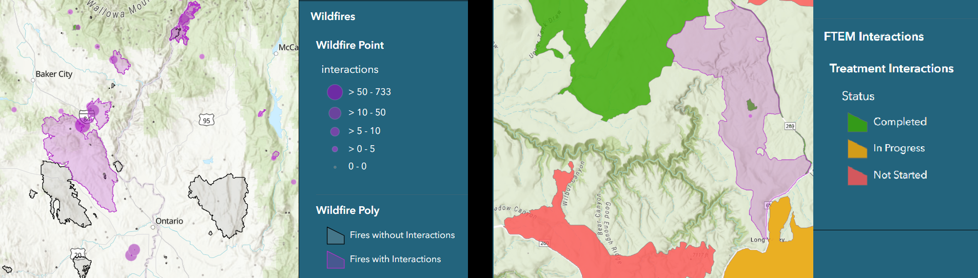 fires and treatments shown on the FTEM dashboard map.