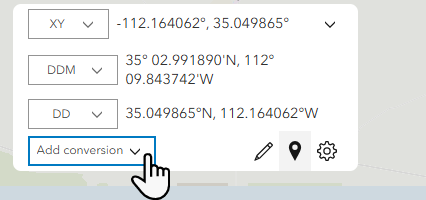 The "Add conversion" option in the bottom left with the mouse cursor hovering near it.