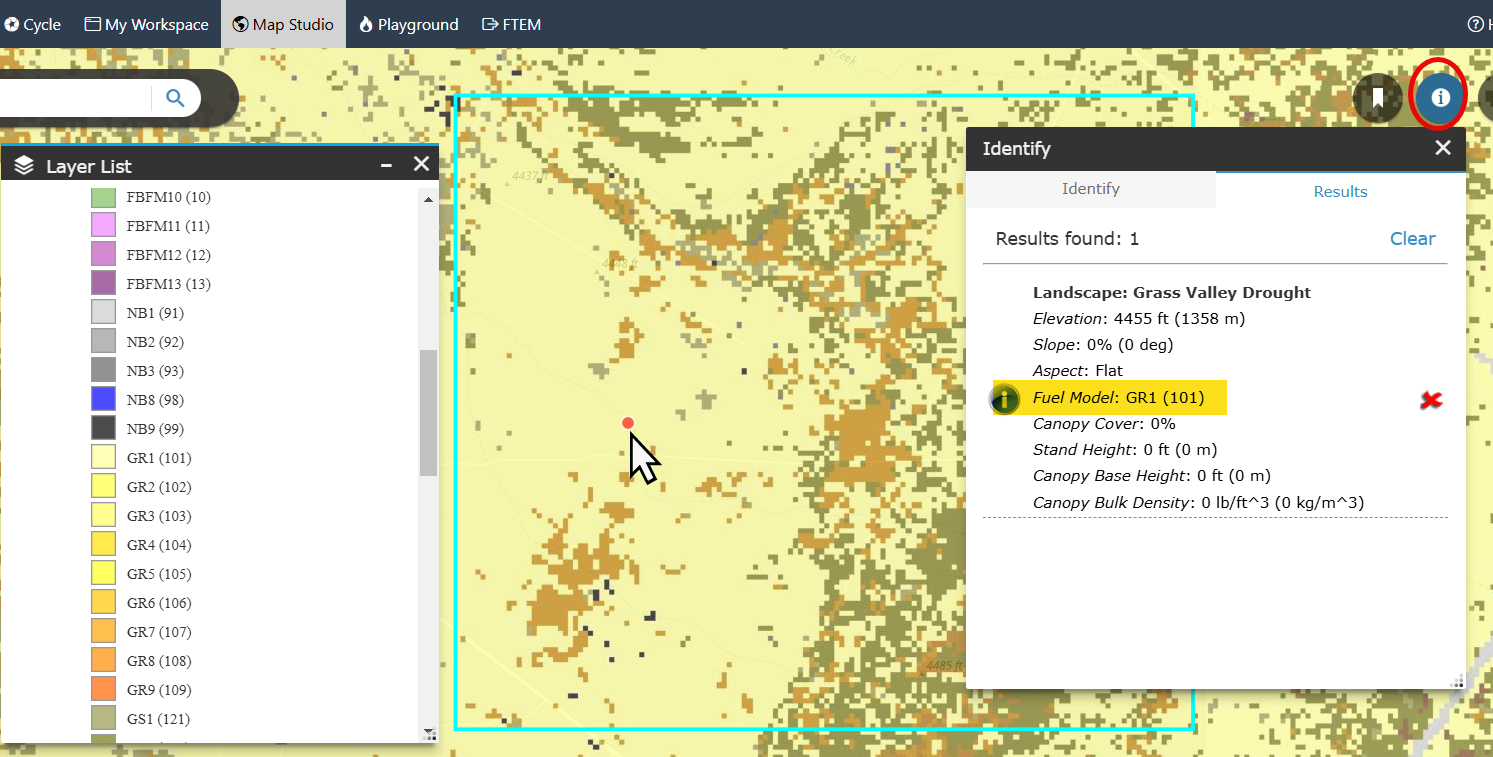 landscape with GR1 fuel model displaying across the map