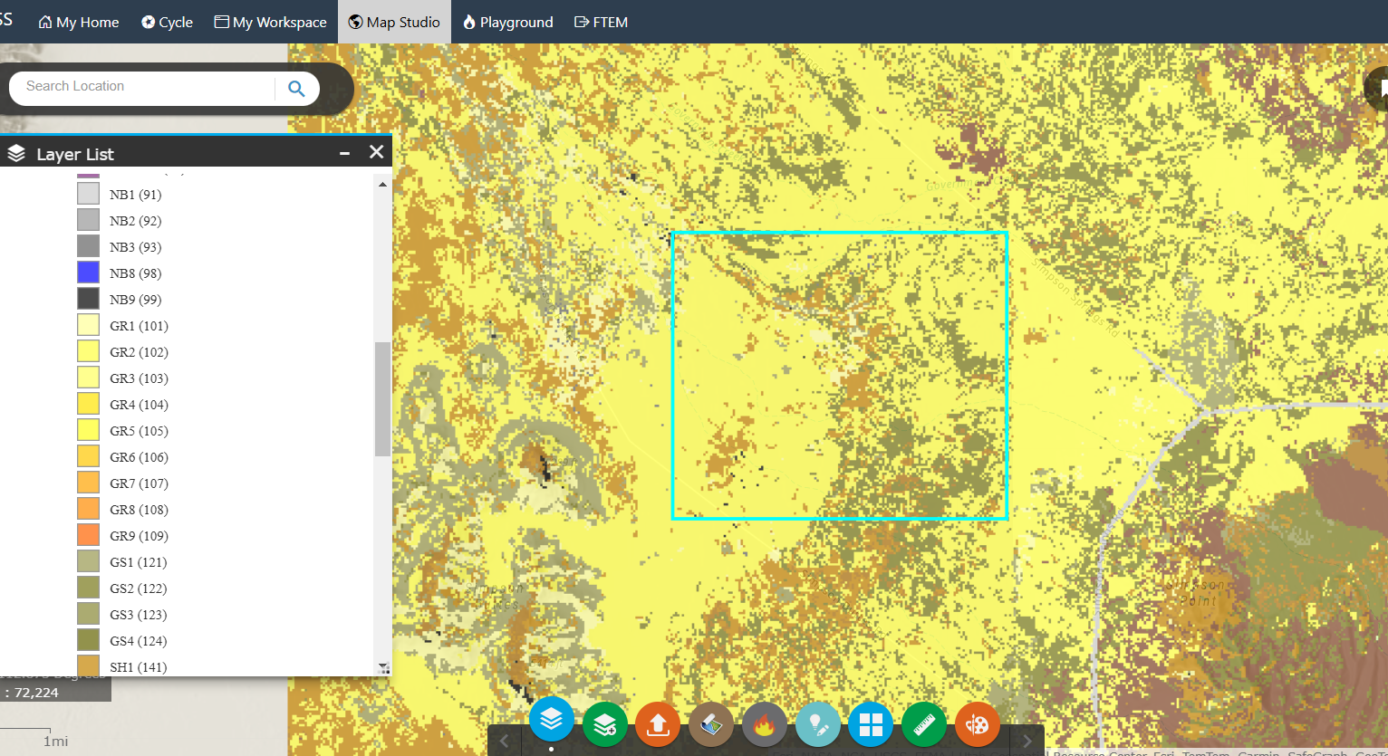 Map studio with landscape fuel models shown