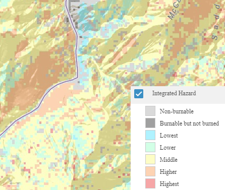 integrated hazard layer over topographic features