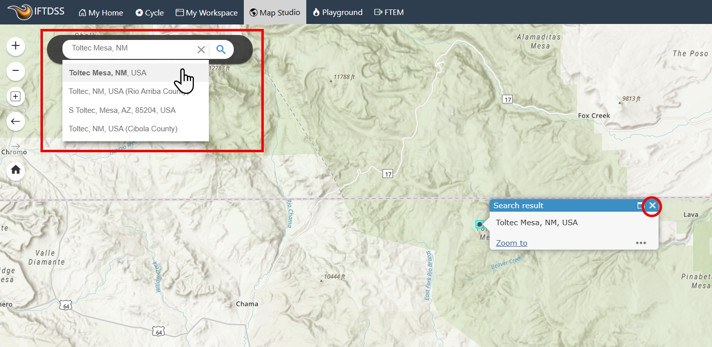 "toltec basin, nm" is entered into the search widget.