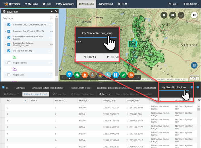 A magnified view of the top bar on the Attribute Table, showing the Shapefile feature is selected.