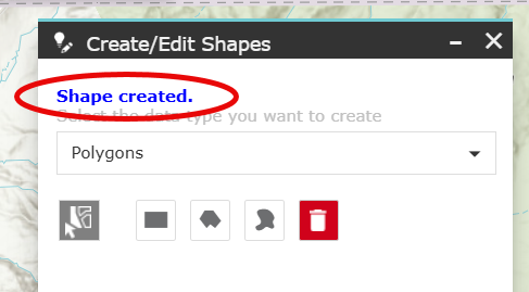 Message stating "Shape Created."