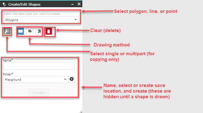 Buttons in 'Edit/Create' allow you to draw and save shapes