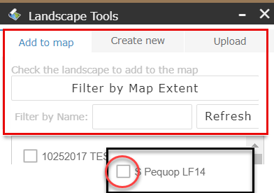 filter and refresh buttons within the Landscape Tools widget.