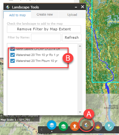 use the Landscape Tools widget to make sure the landscape layers for both treatments appear on the map