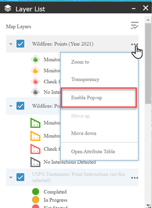 The "Enable Pop-up" option available in Layer List.