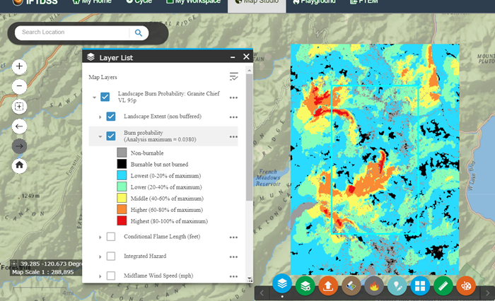 Burn Probability displayed in IFTDSS