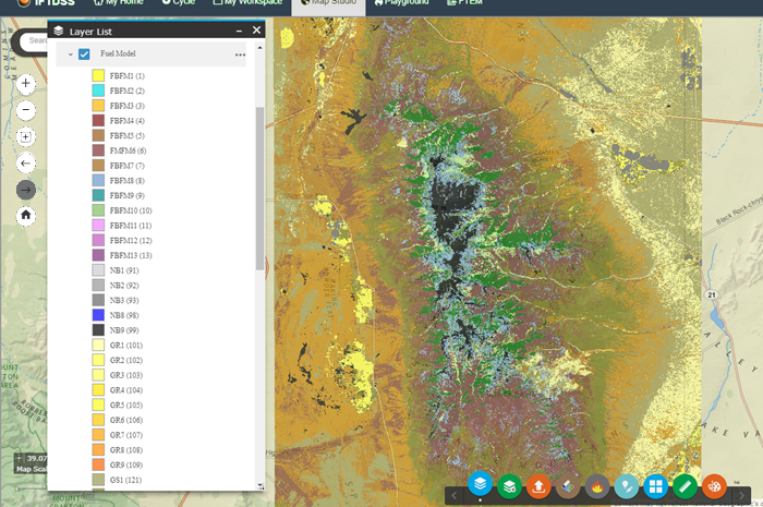 IFTDSS fuel models ini Map Studio with color legend displayed to the left