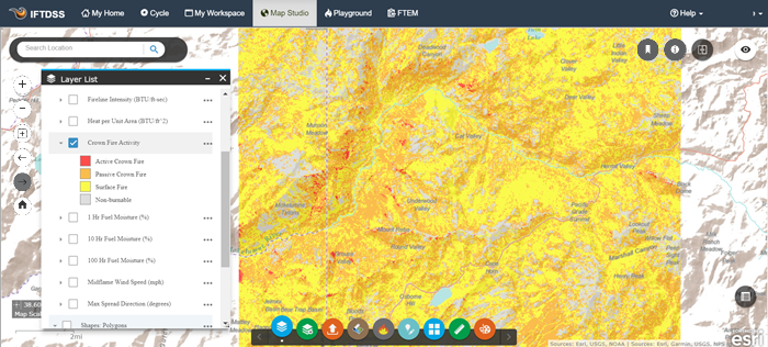 Crown Fire Activity can be displayed in Map Studio.