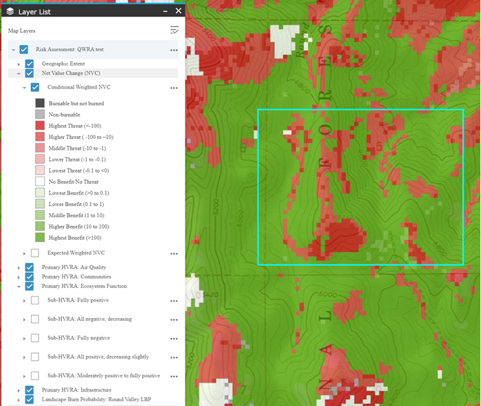 classes for Conditional Net Value Change ranging in color from deeper shades of red for increasing threat to deeper shades of green for increasing benefit.