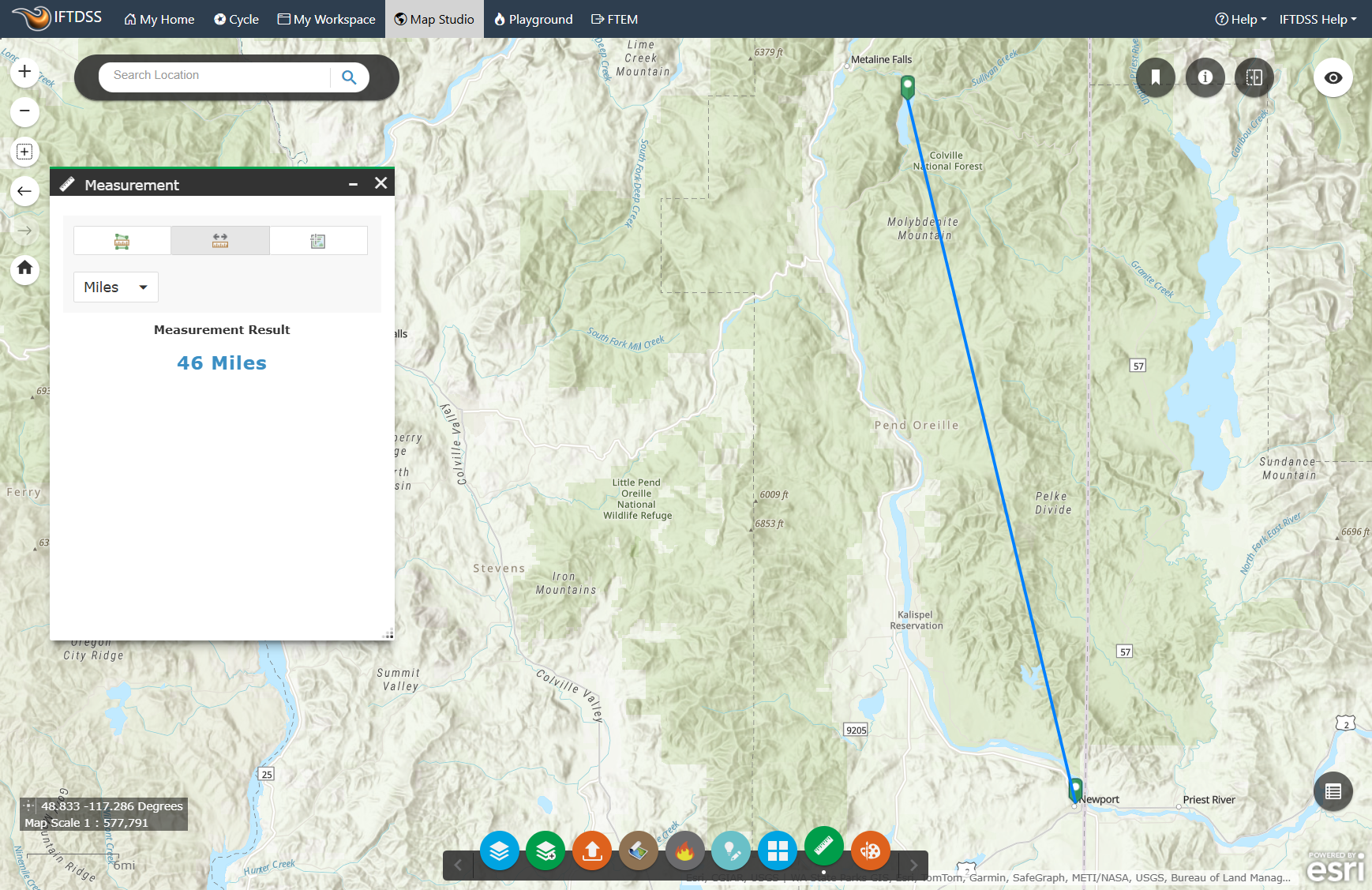 Sullivan lake is approximately 46 miles north of Newport.