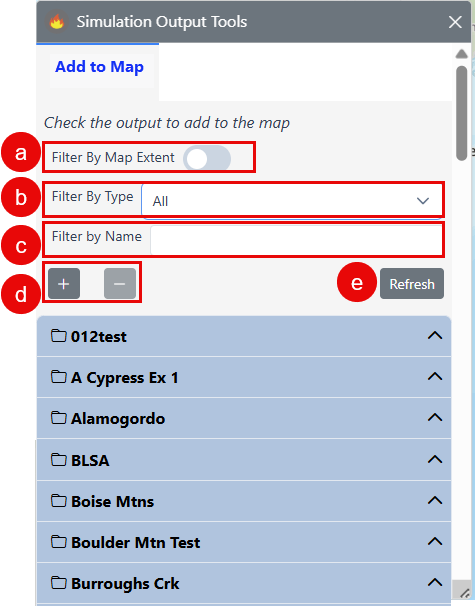 Filter options and fields are available at the top of the Simulation Output Tools window.