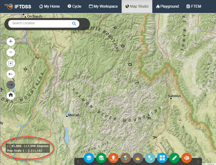 get coordinates tool on the bottom left of the map