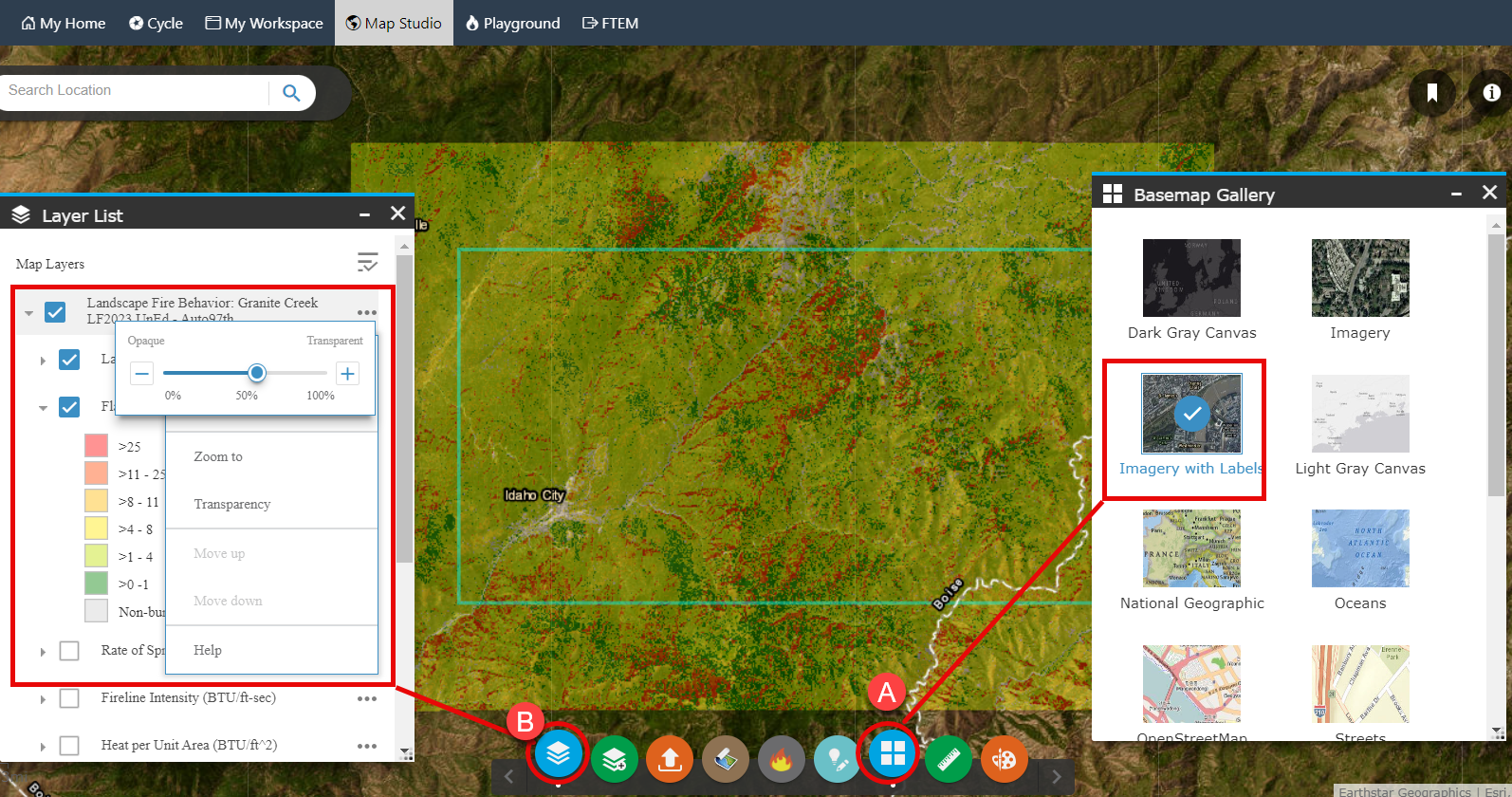 set the layer list to view flame length