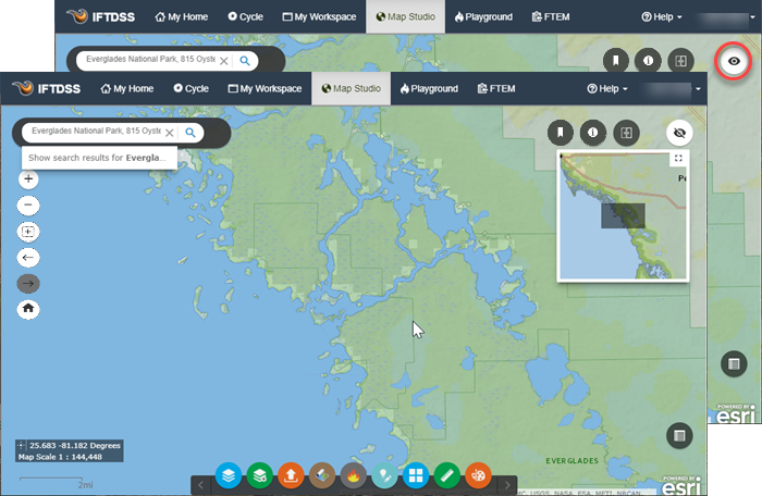 The map overview button is located in the top right of the map