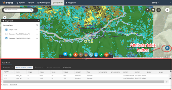 the attribute table button is located in the bottom right of map studio.