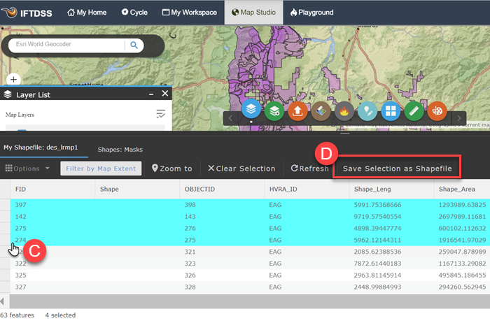 choose objects from the attribute table