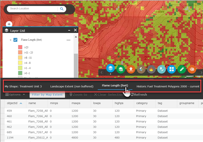 click on geospatial file in the top of the table to select one view the attributes for that file.