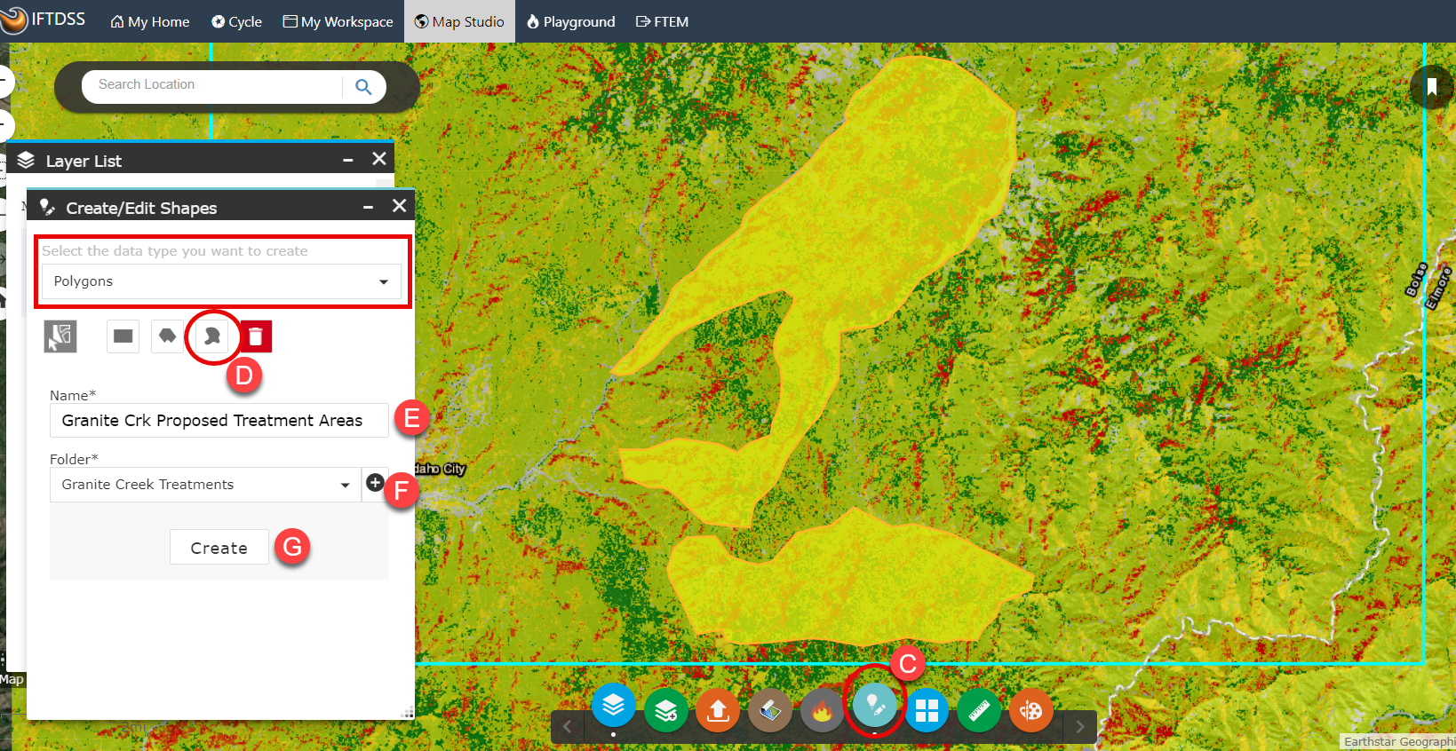 create shapefiles using the 'Create/Edit Shapes' option in Map Studio