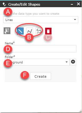 the create/edit shapes widget open showing all buttons described here.