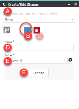 the create/edit shapes widget open showing all buttons described here.