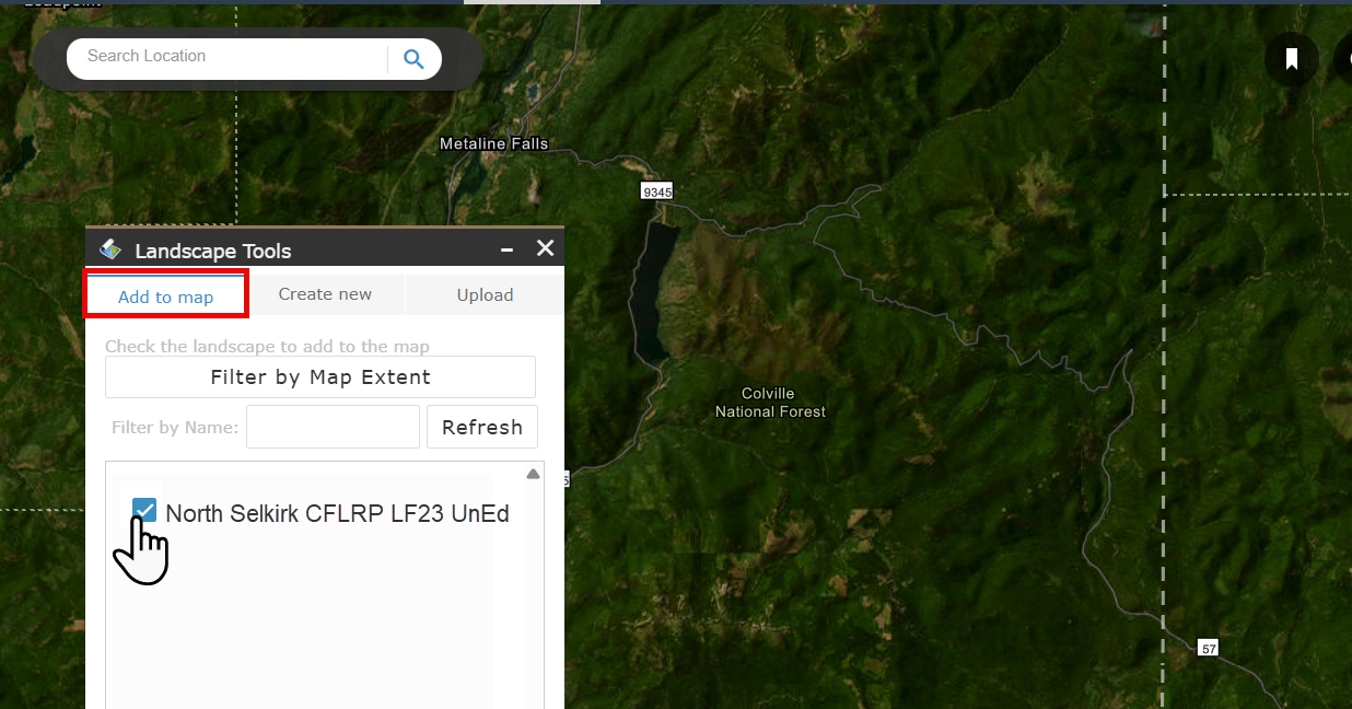 The landscape is shown under the Add to Map tab with a box checked next to it.