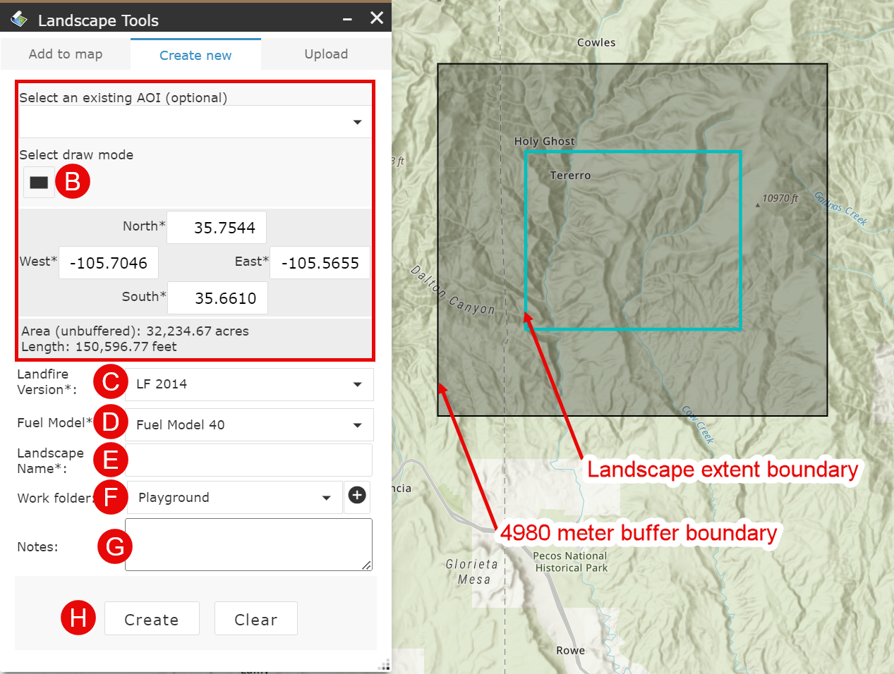 Draw and dropdown options under the 'create new' tab let you generate a landscape from within map studio.
