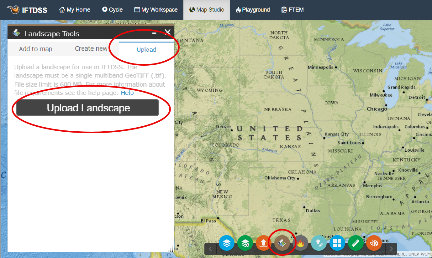 Upload Landscape button under the Upload tab of the Landscape Tools widget.