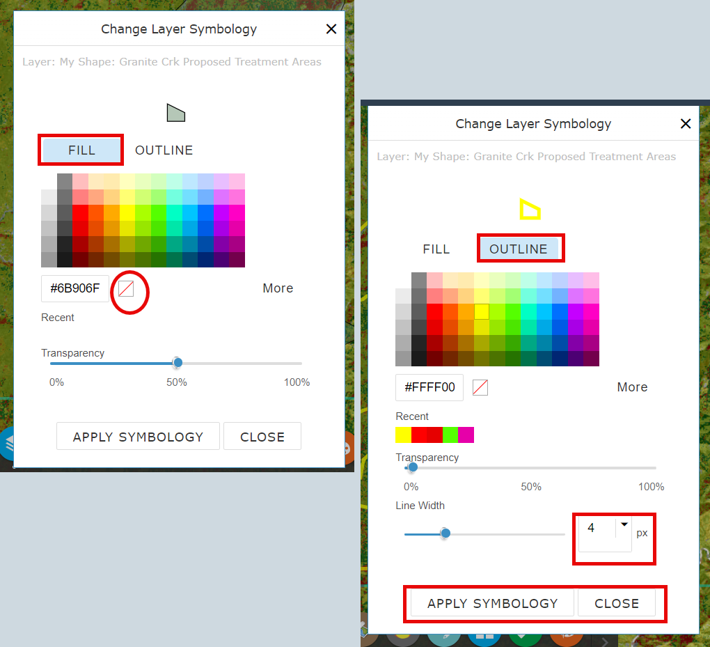 Change Layer Symbology contains several options for changing the appearance of a shape in Map Studio