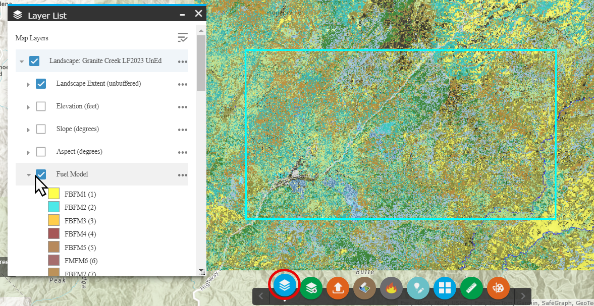 check boxes to the left of features may be used to turn the feature on or off on the map