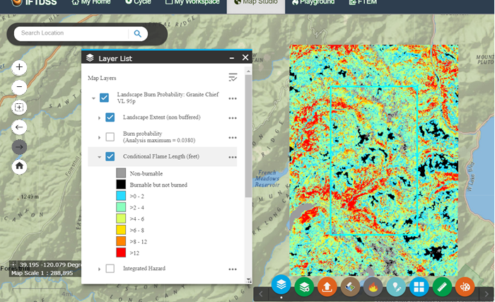 Conditional Flame Length layer displayed in IFTDSS