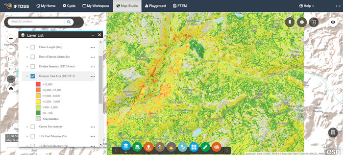 The Heat per Unit Area layer in IFTDSS Map Studio.