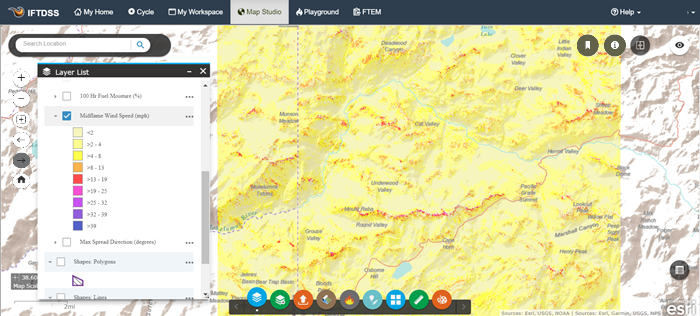 Midflame windspeed can be viewed in Map Studio