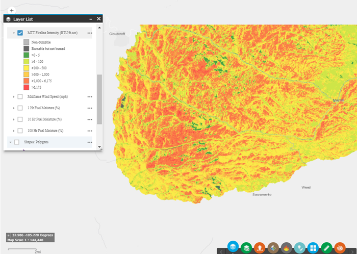 MTT Fireline Intensity layer in IFTDSS map studio