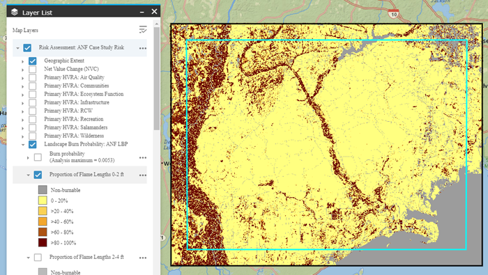 The "proportion of flame lengths" output shown in IFTDSS Map Studio.