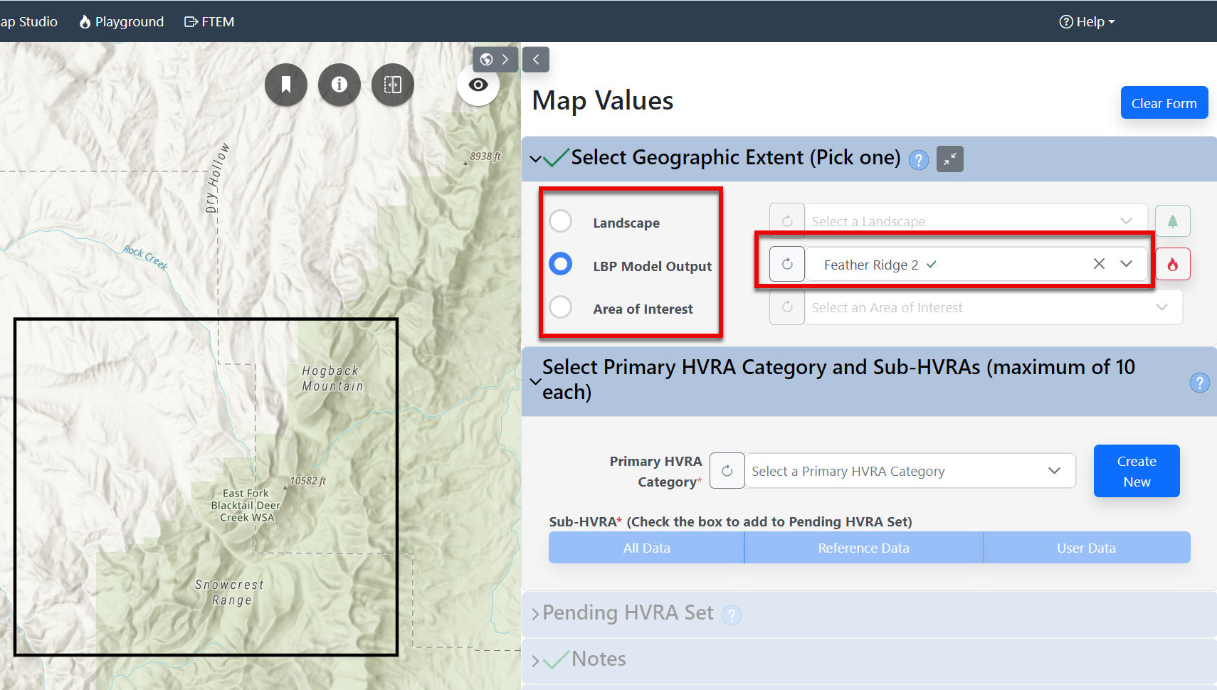 geographic extent options with drop-down menu.