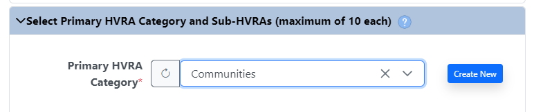 Primary HVRA category drop-down menu.