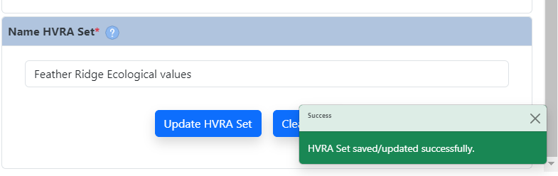 confirmation message including the name of your saved HVRA-Set and the folder its located in.