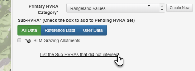 to view a list of Sub-HVRAs that didn't intersect your area of interest click 'List the Sub-HVRAs that did not intersect' hyperlink