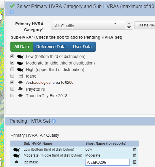 Sub-HVRA list with check boxes to select your Sub-HVRAs
