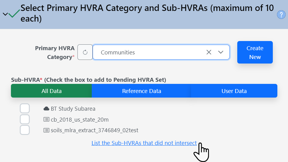 to view a list of Sub-HVRAs that didn't intersect your area of interest click 'List the Sub-HVRAs that did not intersect' hyperlink
